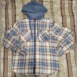 DRL Essentials Flannel Hoodie (Mens: M) Plaid Drawstring Campcore Brown & Gray